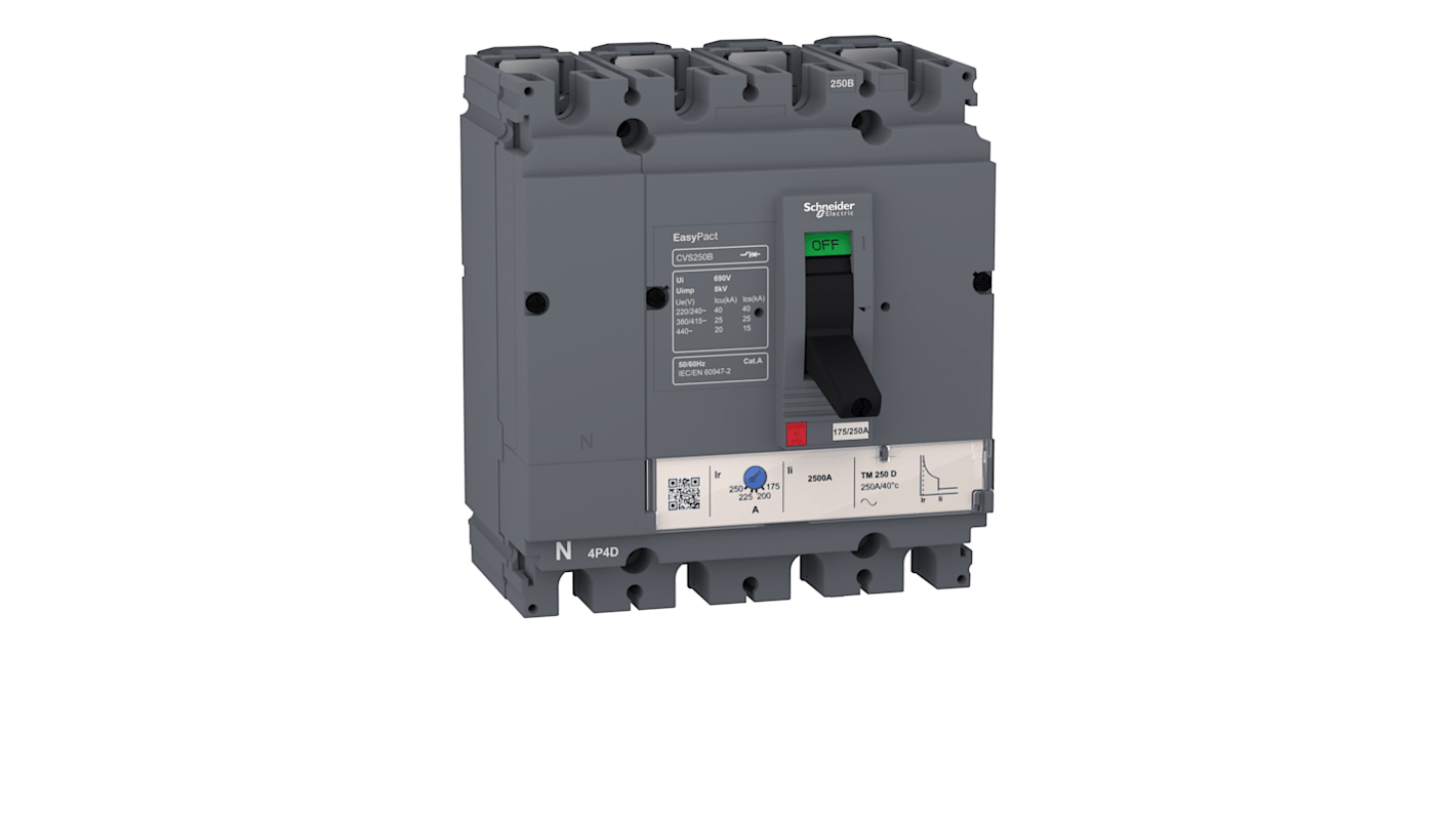 Schneider Electric EasyPact CVS160B, Leistungsschalter MCCB 4-polig, 125A / Abschaltvermögen 20 kA 415V, Fest, L. 161mm