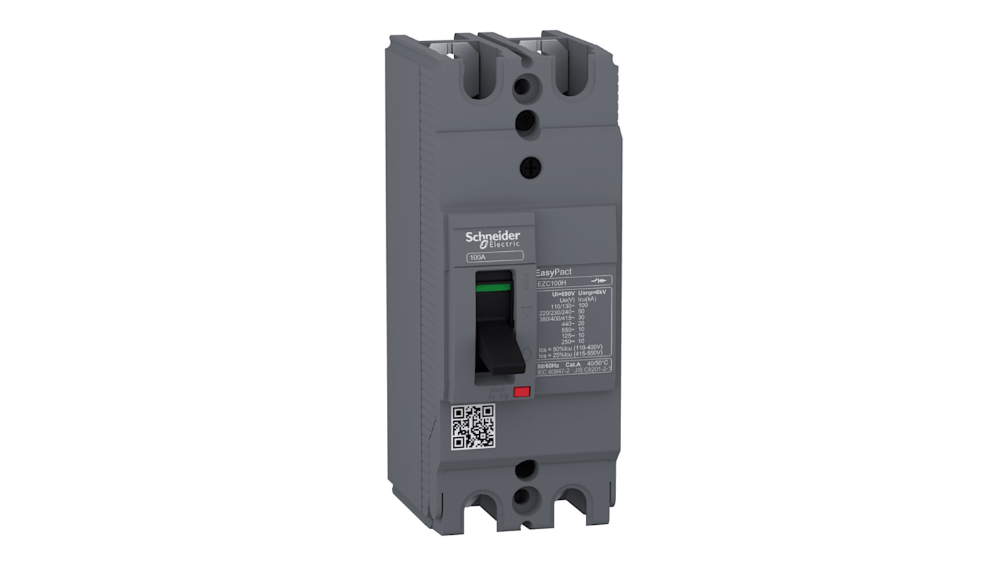 Schneider Electric EasyPact EZC250H, Leistungsschalter MCCB 2P-polig, 63A / Abschaltvermögen 10 kA 550V 250V, Fest, L.