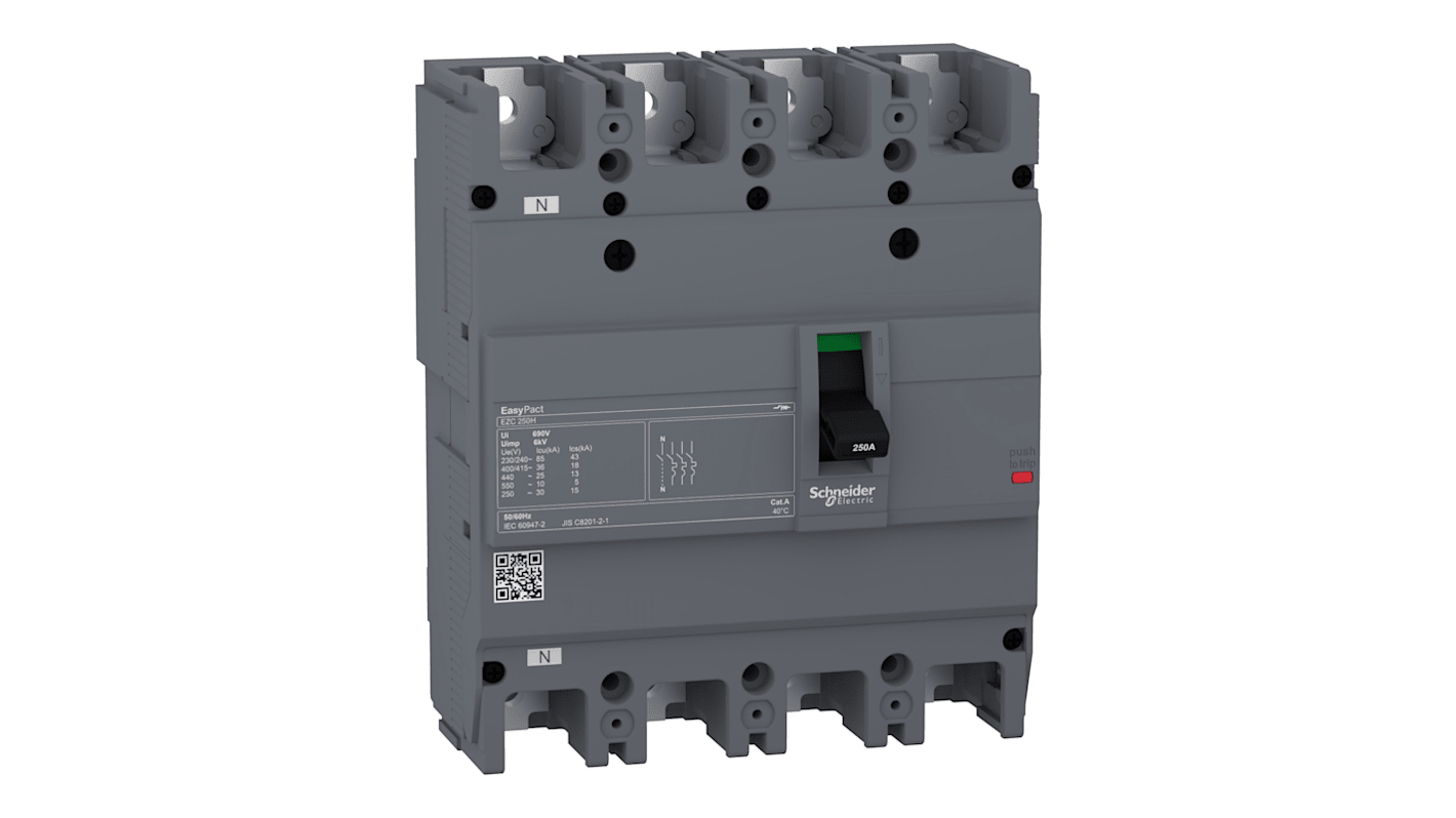 Schneider Electric EasyPact EZC250H, Leistungsschalter MCCB 4-polig, 100A / Abschaltvermögen 10 kA 550V 250V, Fest, L.