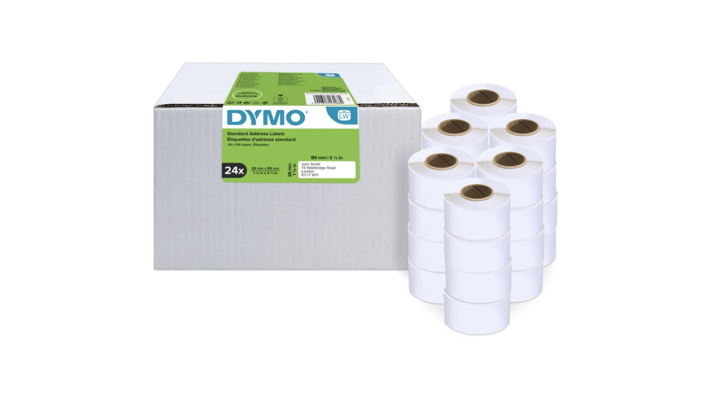 Dymo White Black Print Label, 28mm Width, 89mm Height, 130Per Roll Qty