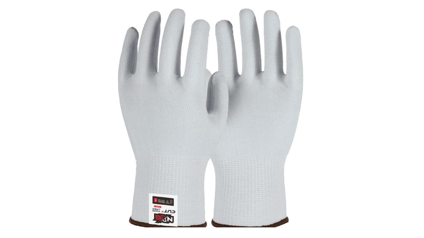 NXG White Yarn Cut Resistant Work Gloves, Size 8, Nitrile Coating