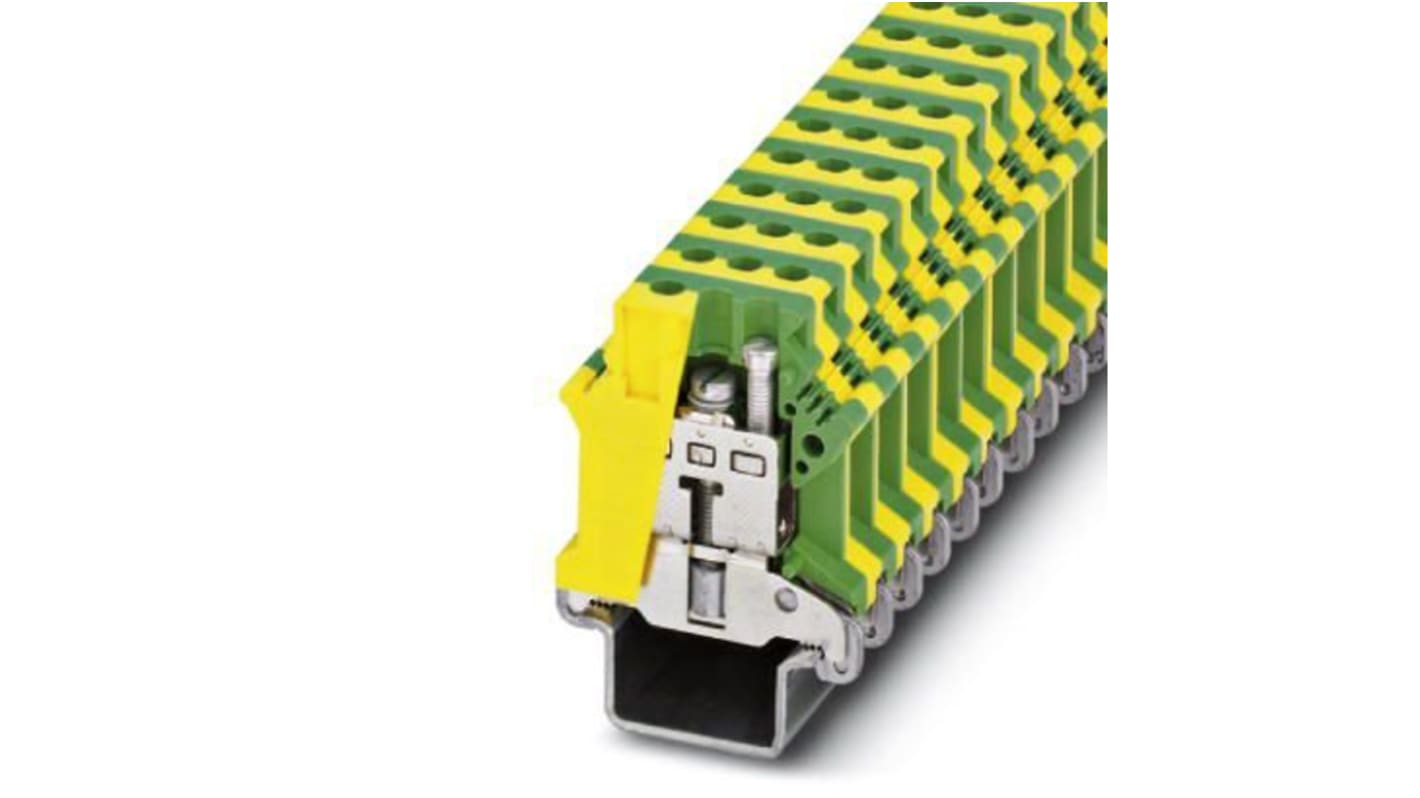 Borne modular a tierra, , 1 vía vías, 12→4 AWG, Carril DIN, Verde/Amarillo