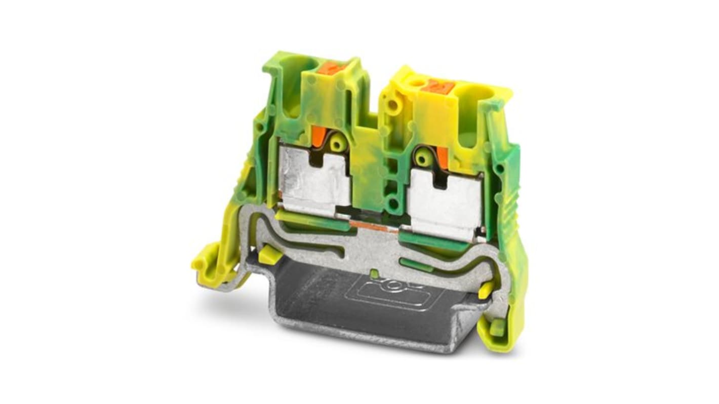 Phoenix Contact 5-NS 35, MPT 2 Series Green/Yellow Feed Through Terminal Block, 2.5mm², 1-Level, Push In Termination