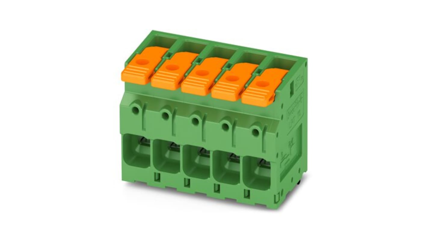 Phoenix Contact 0-ZB, LPT 16/ 5-10 Series PCB Terminal Block, 5-Contact, 10mm Pitch, PCB Mount, 1-Row, PCB Termination