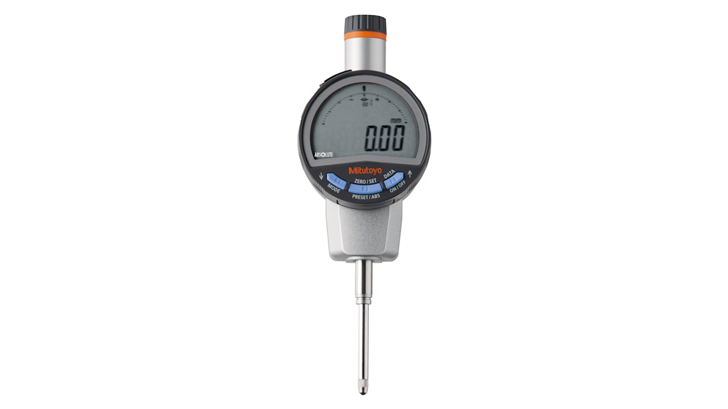 Mitutoyo 543-725BMetric Plunger Digital Indicator, 25.4 mm Measurement Range, 0.01 mm Resolution , 0.02 mm Accuracy