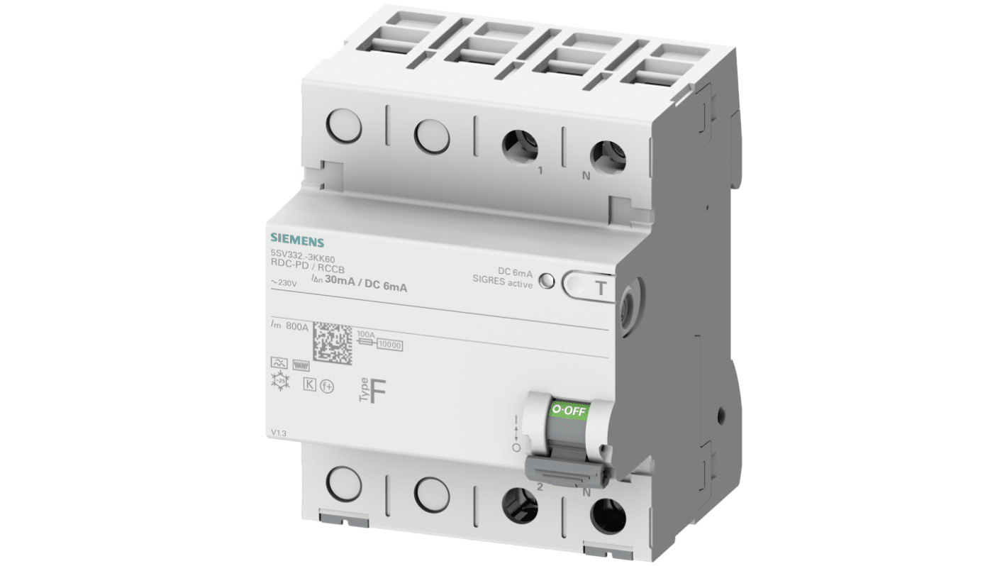 Interrupteur différentiel Siemens, 2 Pôles, 25A, 30mA, Type F