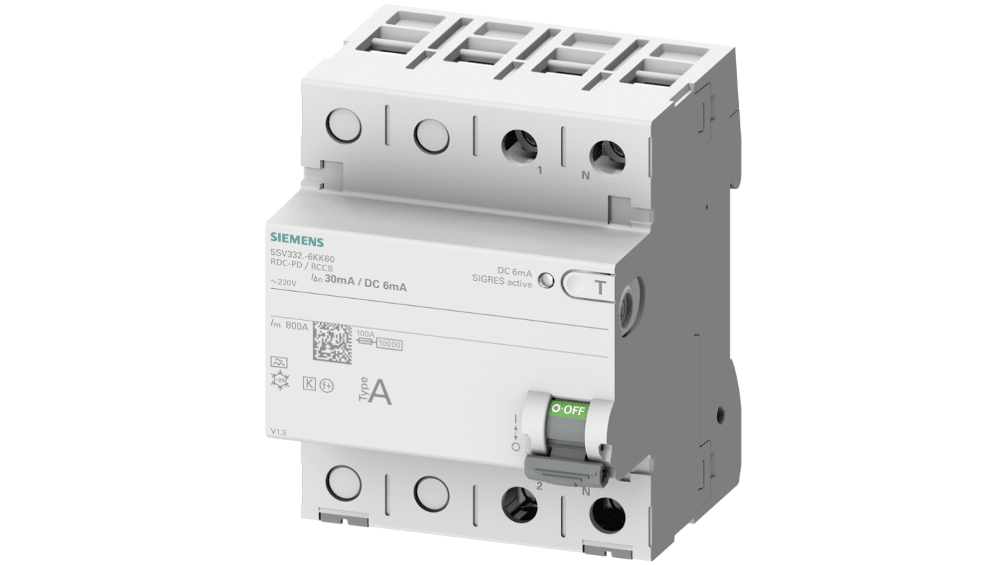 Interrupteur différentiel Siemens, 2 Pôles, 25A, 30mA, Type A