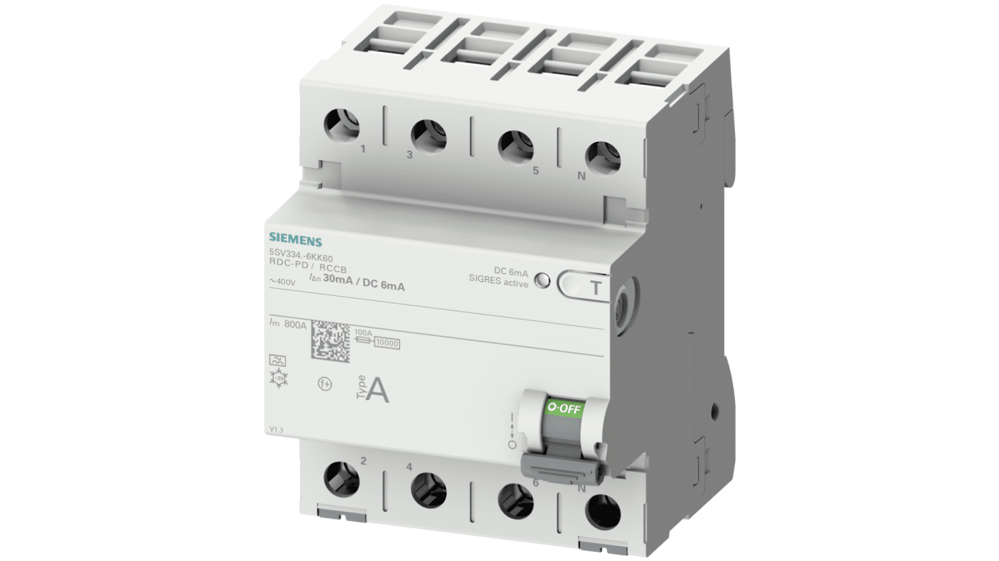 Interrupteur différentiel Siemens, 4 Pôles, 25A, 30mA, Type F