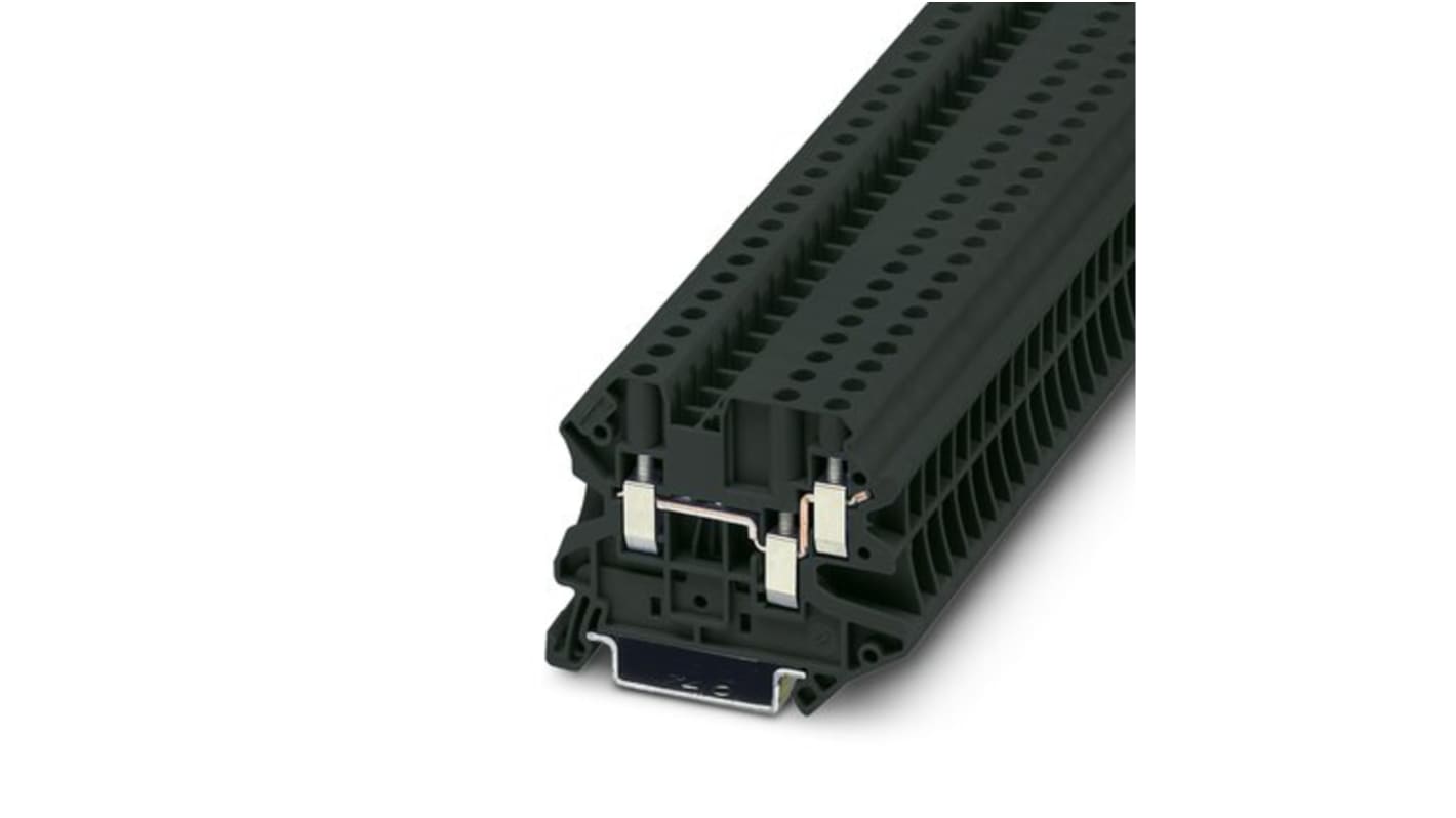 Phoenix Contact UT 4-TWIN BK Series Black Feed Through Terminal Block, 4mm², 1-Level, Screw Termination