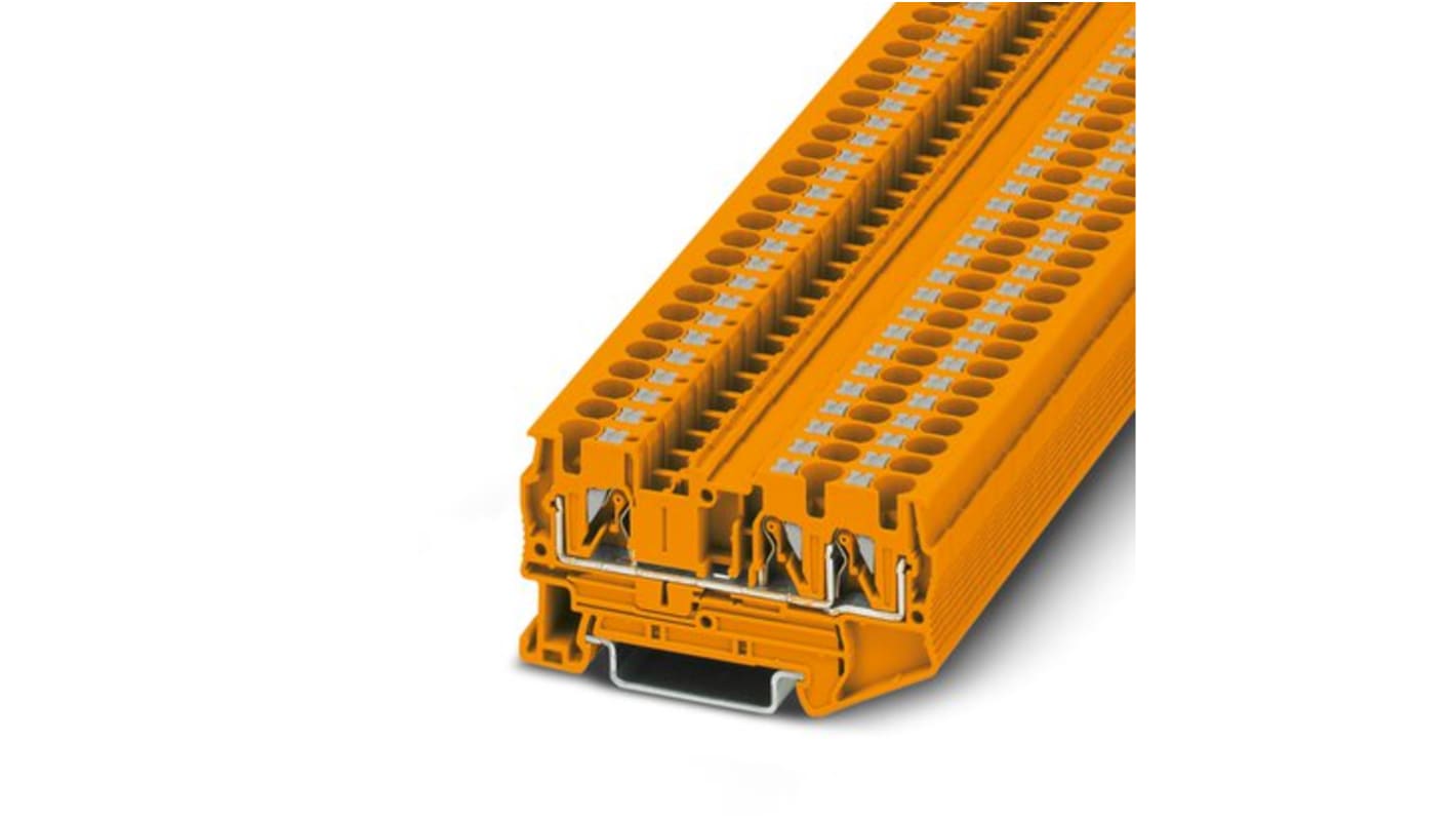 Phoenix Contact PT 4-TWIN OG Series Orange Feed Through Terminal Block, 4mm², Single-Level, Push In Termination