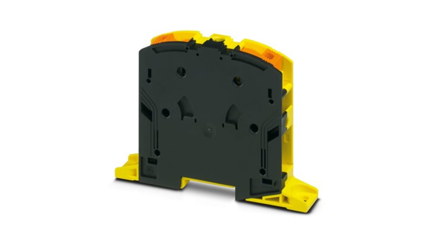 Phoenix Contact PTPOWER 50 P-FE-F Series Black, Yellow Terminal Block, 50mm², 1-Level, PowerTurn Termination