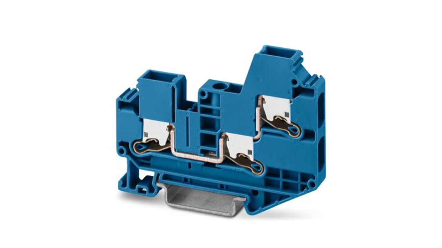 Phoenix Contact XTV 6-TWIN BU Series Blue Feed Through Terminal Block, 6mm², Single-Level, Push In Termination