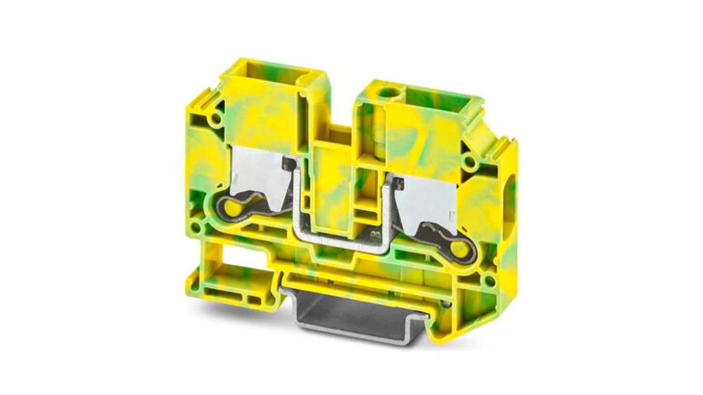 Phoenix Contact XTV 10-PE Series Green, Yellow Terminal Block, 10mm², Single-Level, Push-X Termination