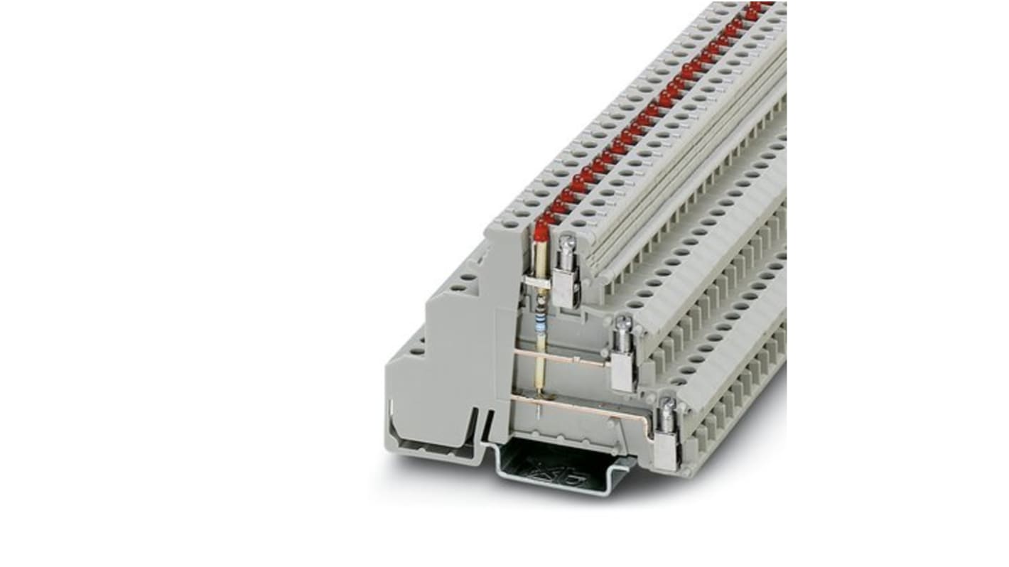 Phoenix Contact DIKD 1.5-LA 24RD/U-O Series Grey Terminal Block, 2.5mm², Triple-Level, Screw Termination