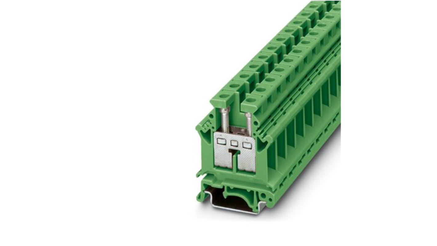 Phoenix Contact UK 16 N GN Series Green Feed Through Terminal Block, 16mm², 1-Level, Screw Termination