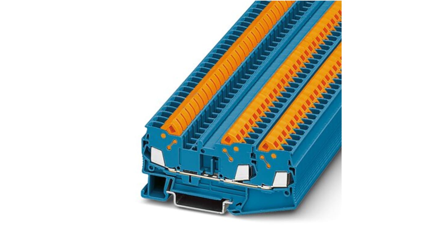 Phoenix Contact QTC 2.5-TWIN BU Series Blue Feed Through Terminal Block, 2.5mm², 1-Level, Quick Termination