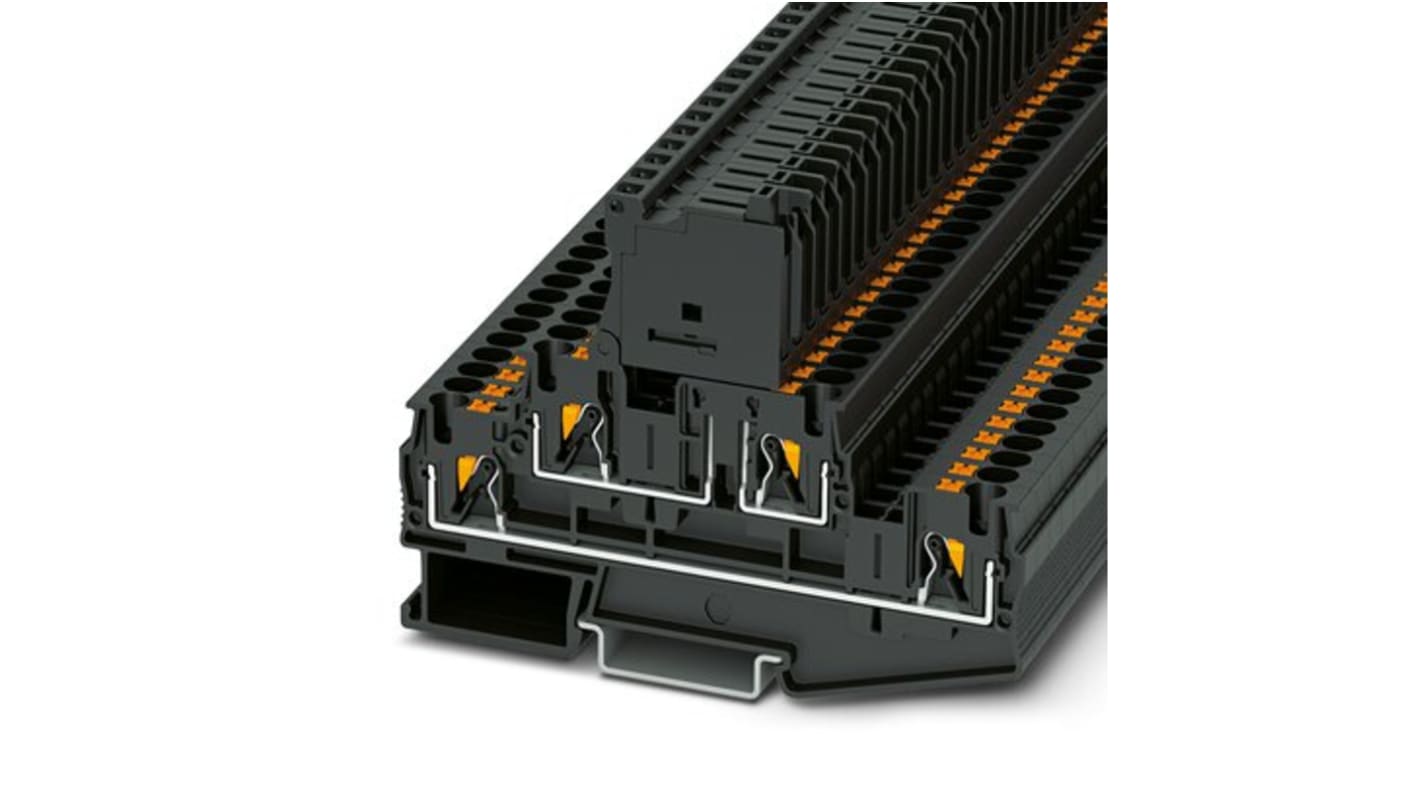 Phoenix Contact PTTB 4-HESI-EX (5X20) Series Black Modular Terminal Block, 4mm², 1-Level, Push In Termination