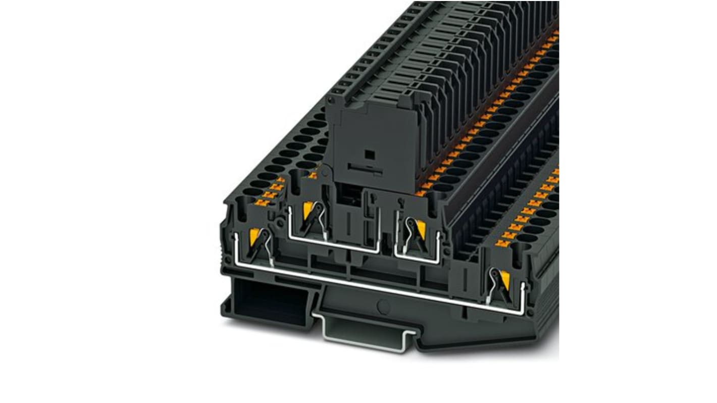 Phoenix Contact PTTB 4-HESILED 24-EX(5X20) Series Black Modular Terminal Block, 4mm², 1-Level, Push In Termination