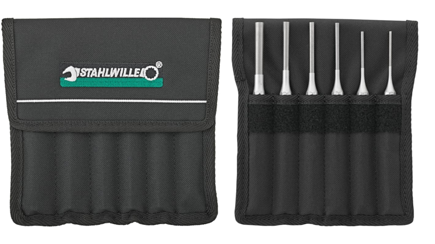 STAHLWILLE 6-Piece Punch Set, Pin Punch, 2.5 mm, 3 mm, 4 mm, 5 mm, 6 mm, 8 mm Shank, 150 mm Overall