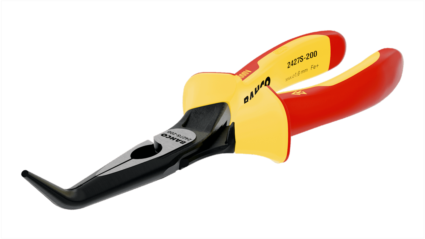 Bahco 2427S-200 Nose pliers, 200 mm Overall, Bent Tip, VDE/1000V, 65mm Jaw