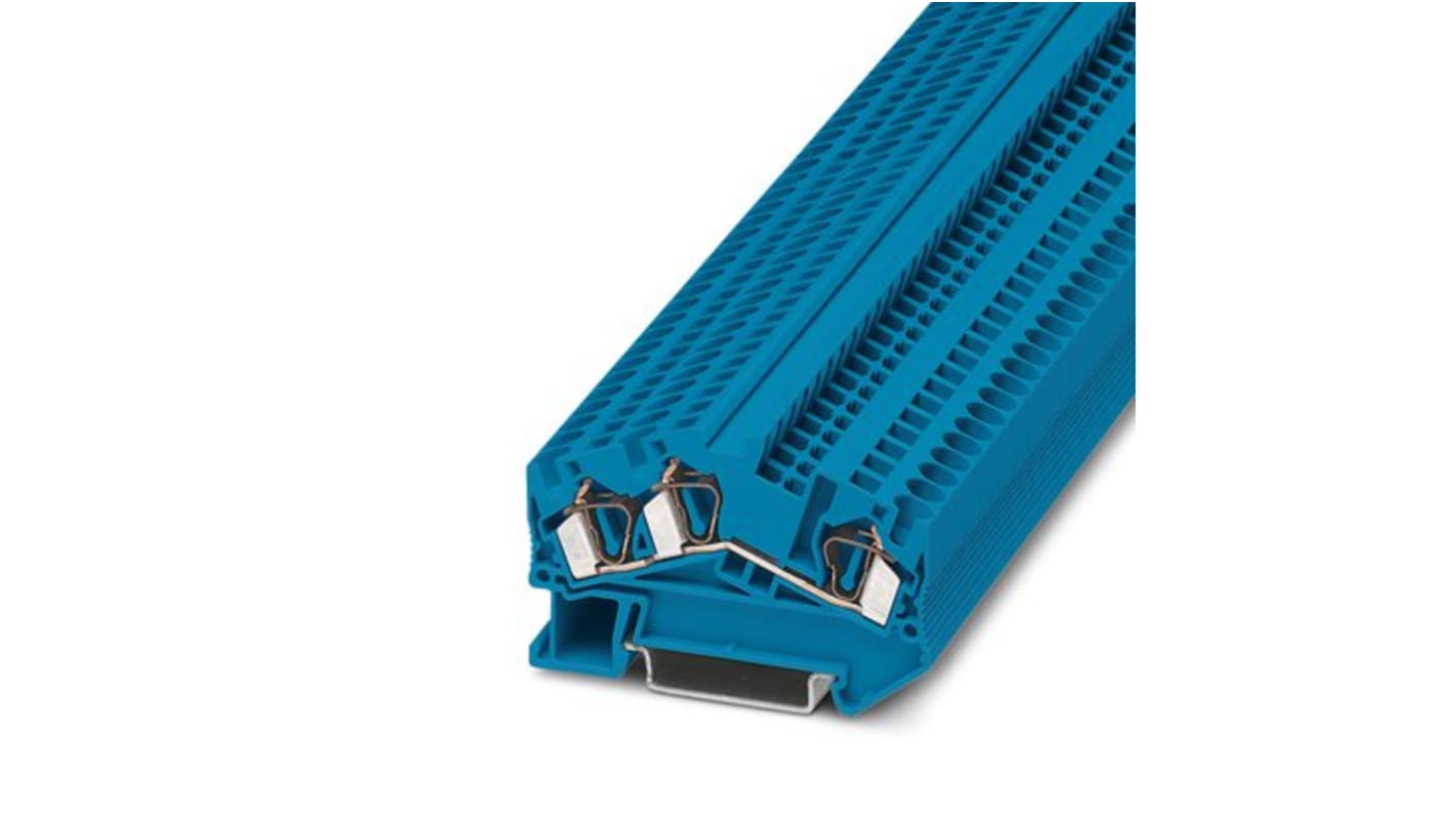 Phoenix Contact STS 4-TWIN BU Series Blue Feed Through Terminal Block, 4mm², 1-Level, Spring Cage Termination