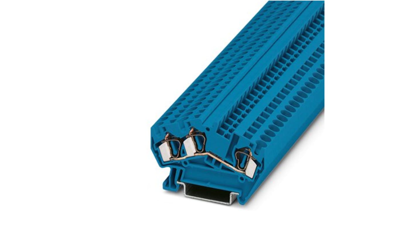 Phoenix Contact STS 4-TWIN/L BU Series Blue Feed Through Terminal Block, 4mm², 1-Level, Spring Cage Termination