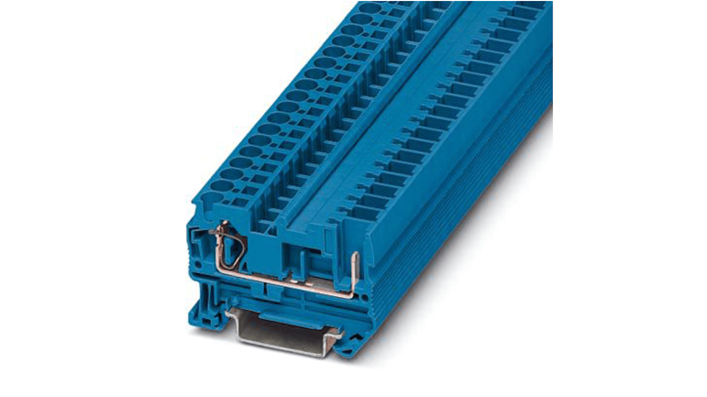 Phoenix Contact ST 4/ 1P BU Series Blue Feed Through Terminal Block, 4mm², 1-Level, Plug In, Spring Cage Termination