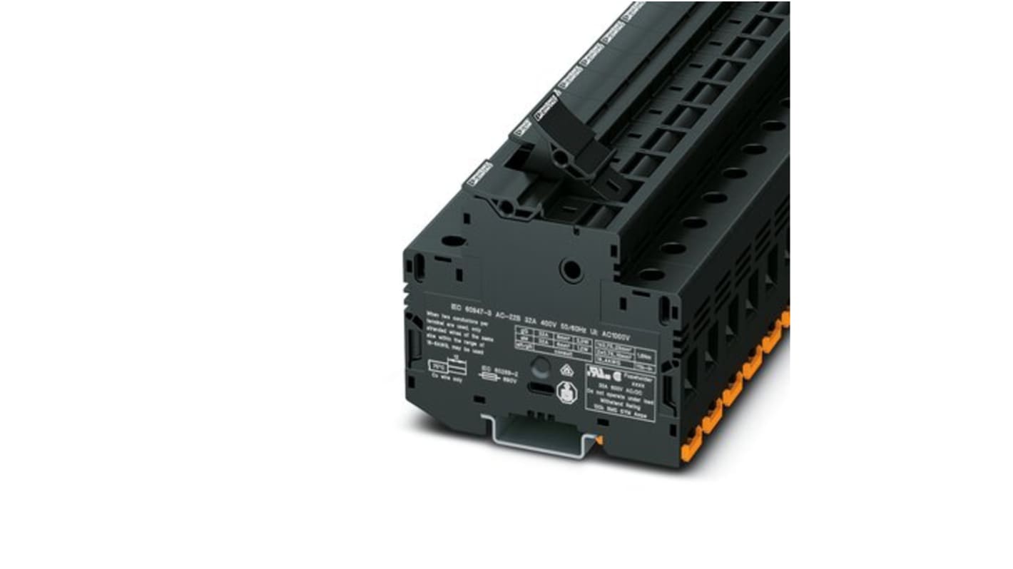 Phoenix Contact UK 10.3-HESILED N690 Series Black Modular Terminal Block, 16mm², 1-Level, Screw Termination
