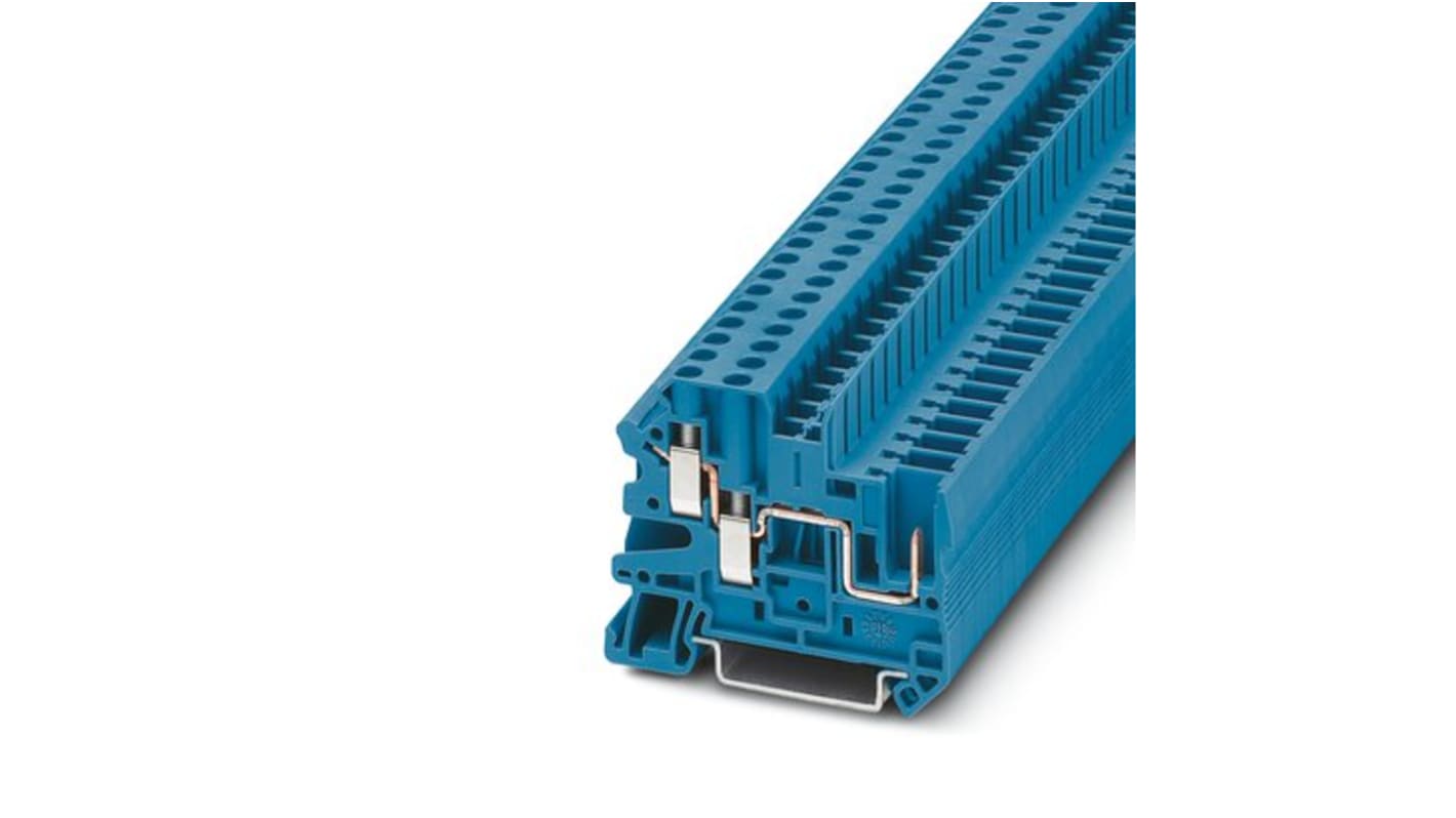 Phoenix Contact UT 4-TWIN/ 1P BU Series Blue Feed Through Terminal Block, 4mm², 1-Level, Plug In, Screw Termination