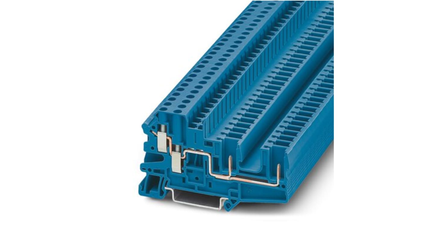 Phoenix Contact UT 4-QUATTRO/ 2P BU Series Blue Feed Through Terminal Block, 4mm², 1-Level, Plug In, Screw Termination