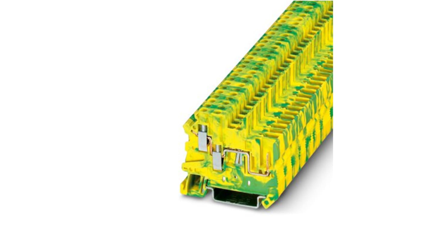 Phoenix Contact UT 2.5-TWIN/1P-PE Series Green, Yellow Earth Modular Terminal Block, 2.5mm², 1-Level, Plug In, Screw