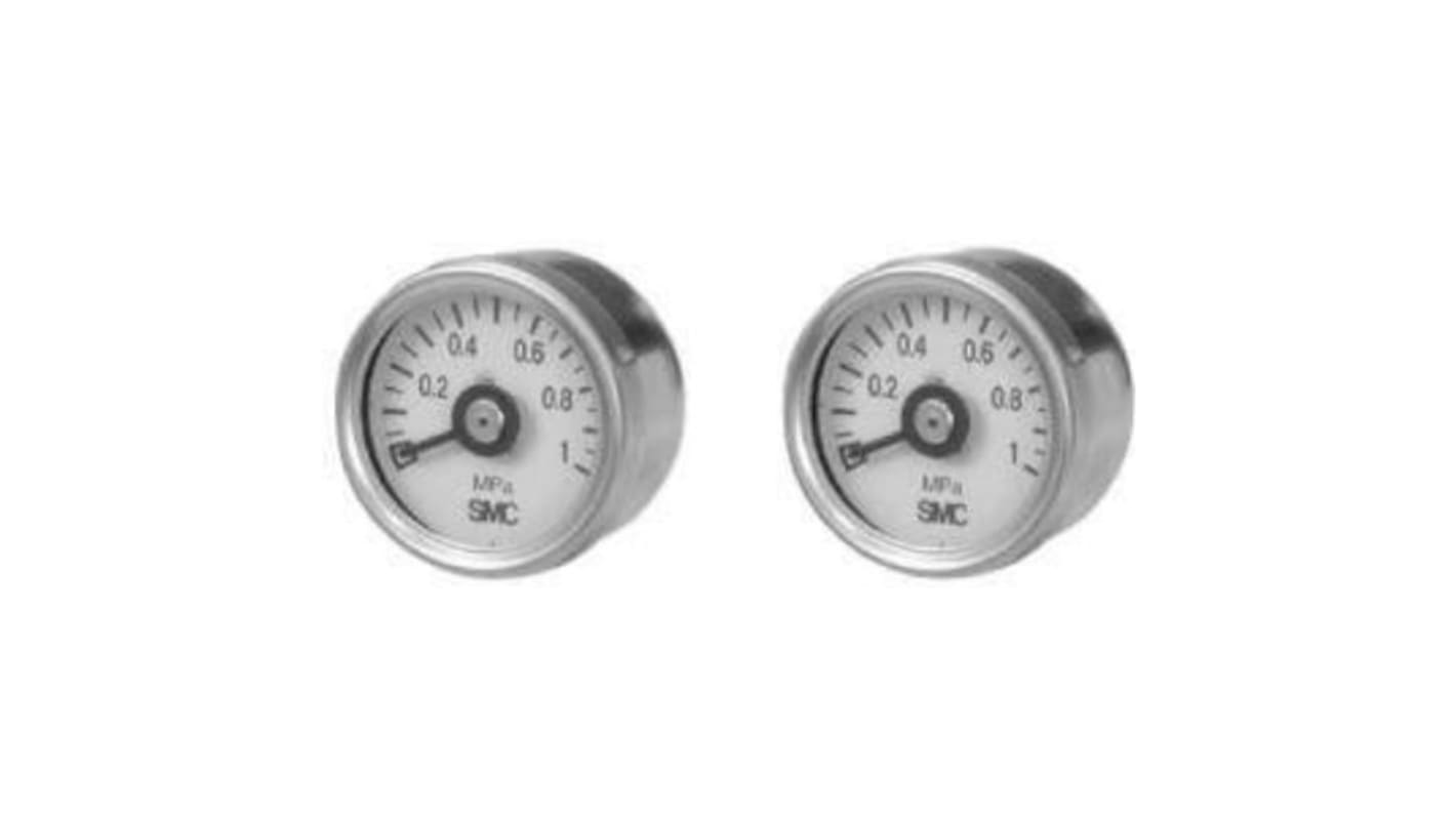SMC R 1/8 Analogue Pressure Gauge 10bar Back Entry, G33-10-01, 0MPa min.