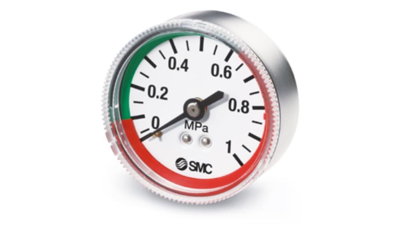 SMC R 1/8 Analogue Pressure Gauge 2bar Back Entry, G36-4-01-L, 0MPa min.