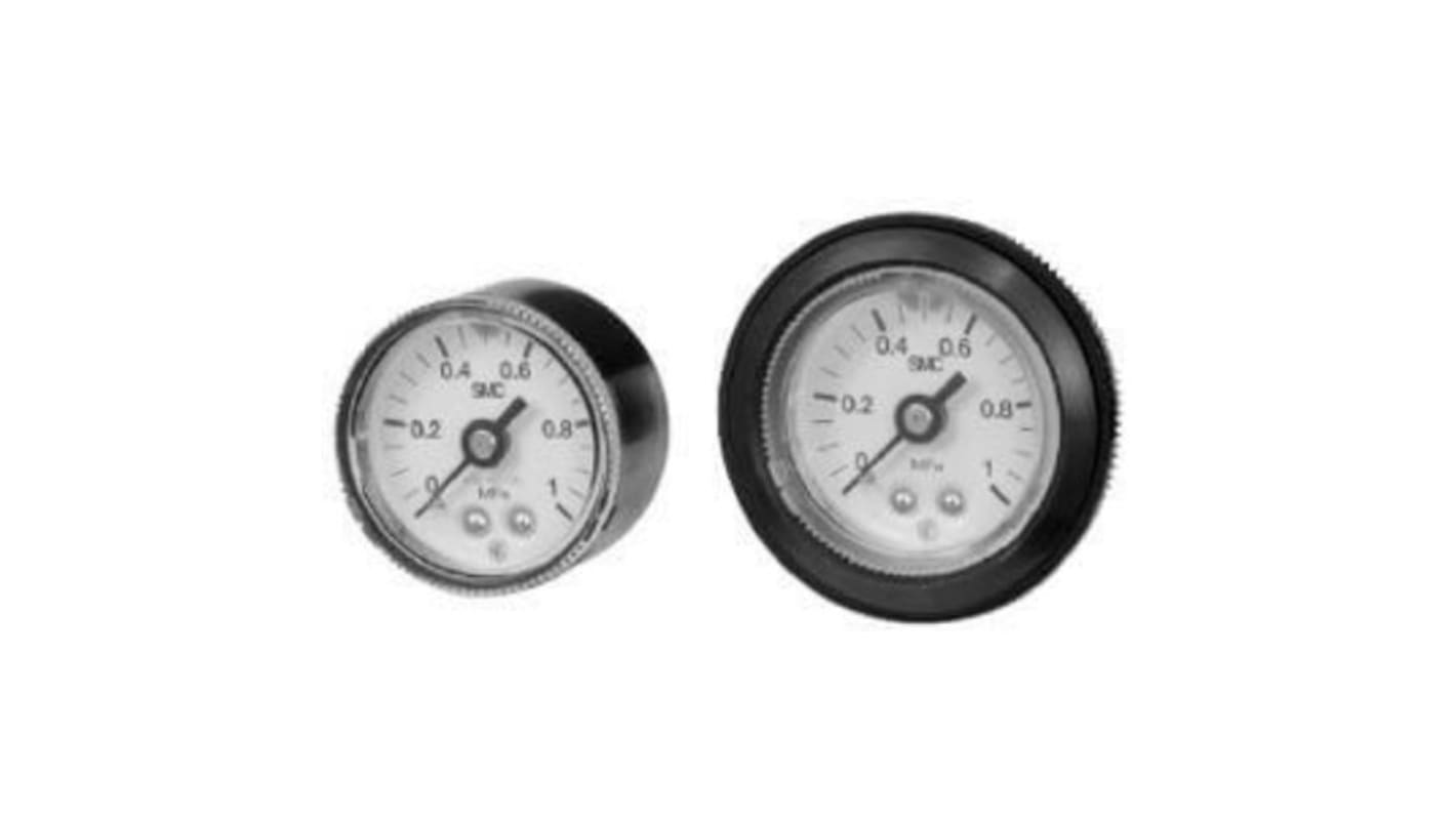 SMC R 1/4 Analogue Pressure Gauge 10bar Back Entry, G46E-10-02M-C, 0MPa min.