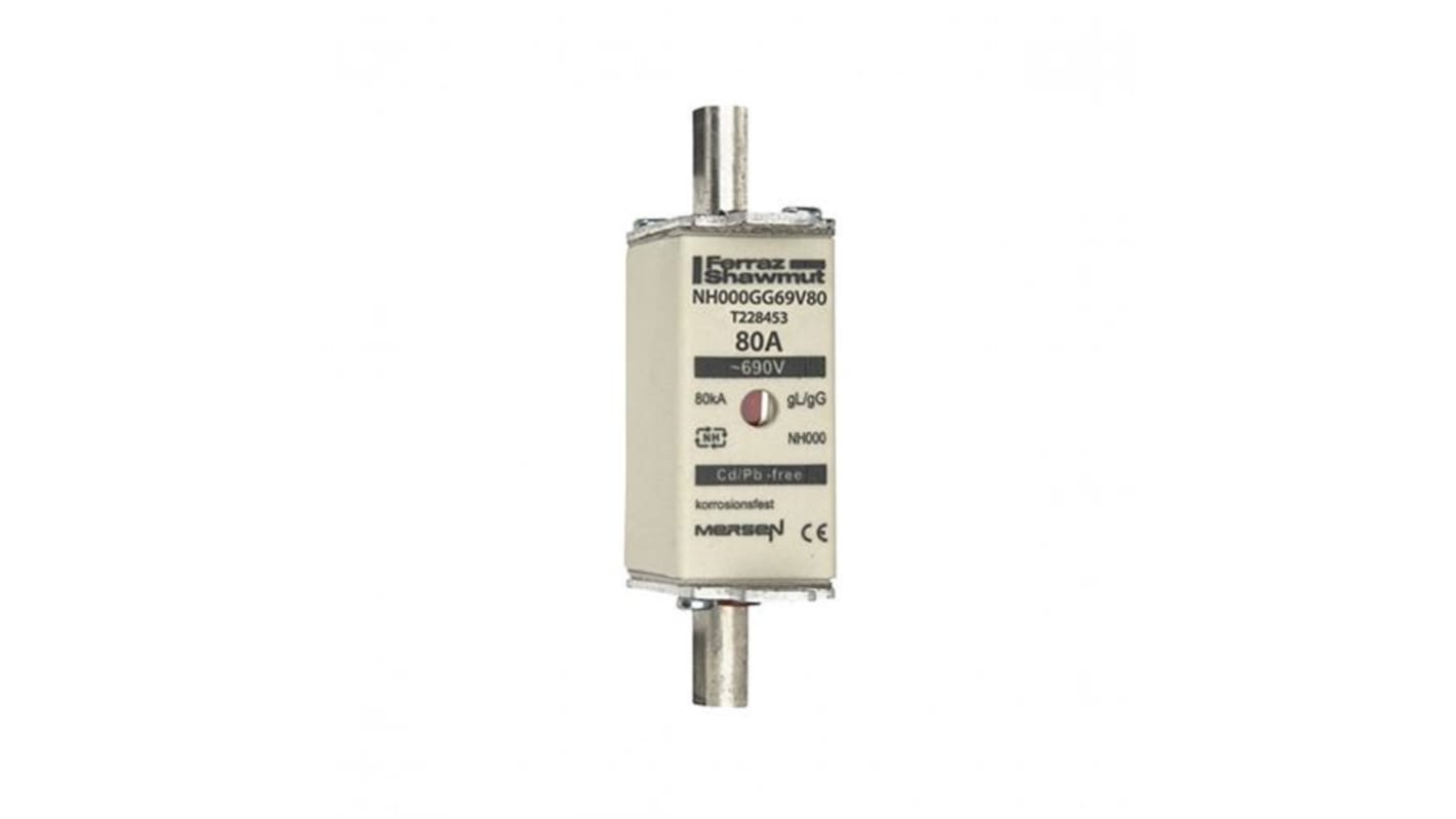 Mersen 80A NH Fuse, NH000, 690V ac