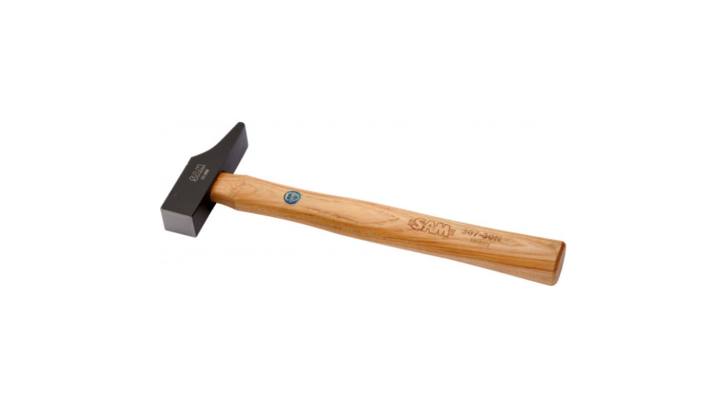 SAM Hammer, Schreinerhammer Flach aus Stahl Hickory-Holz-Stiel 315g 300 mm