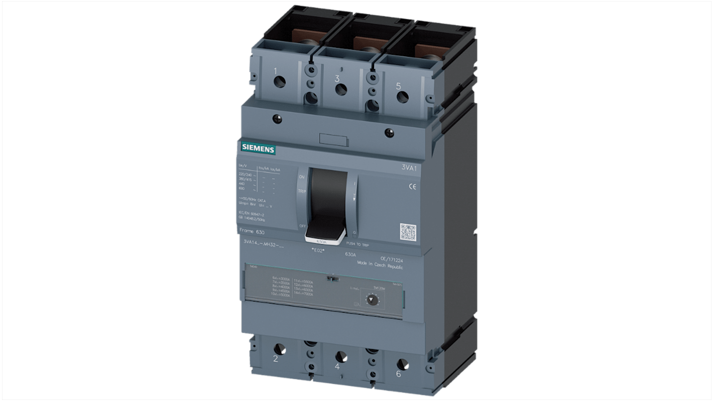 MCCB Siemens, 3 Polos, 400A, Capacidad de Ruptura 55 kA, Montaje fijo, SENTRON, 3VA1