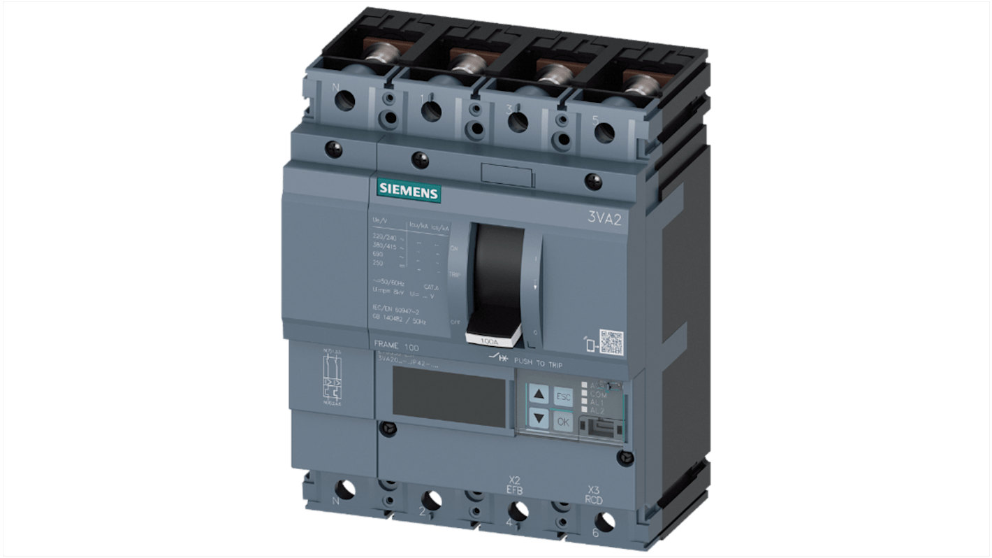 Siemens SENTRON 3VA2, Leistungsschalter MCCB 4-polig, 25A / Abschaltvermögen 55 kA, Fest