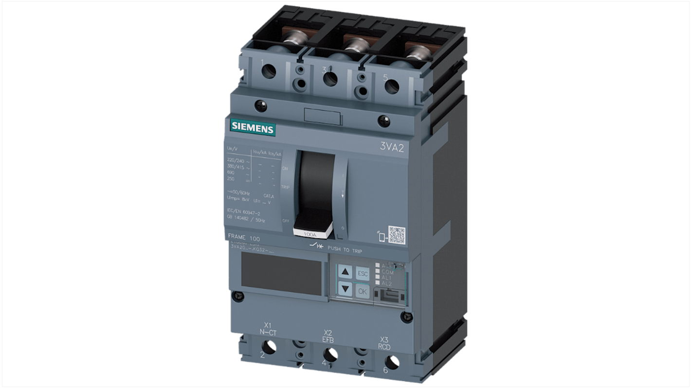 Siemens SENTRON 3VA2, Leistungsschalter MCCB 3-polig, 25A / Abschaltvermögen 55 kA, Fest
