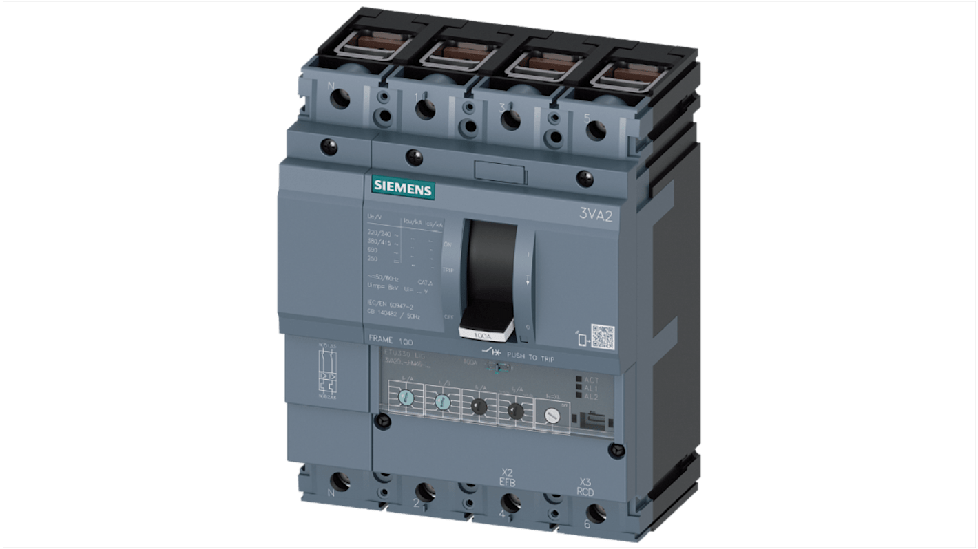 Siemens SENTRON 3VA2, Leistungsschalter MCCB 4-polig, 25A / Abschaltvermögen 85 kA, Fest