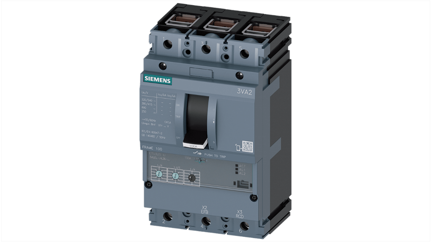 Siemens, SENTRON MCCB 3P 25A, Breaking Capacity 110 kA, Fixed Mount