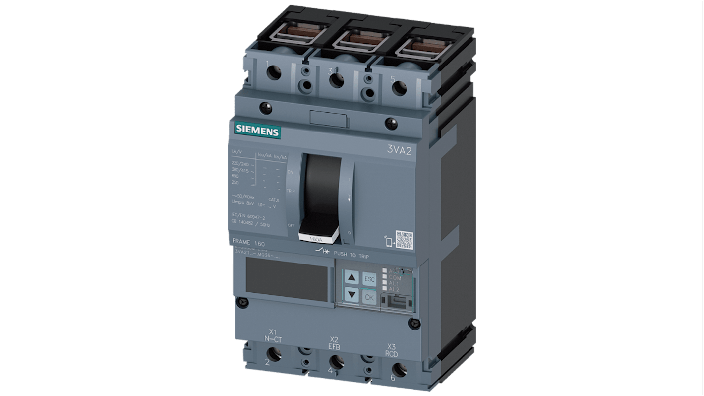 Siemens, SENTRON MCCB 3P 100A, Breaking Capacity 200 kA, Fixed Mount