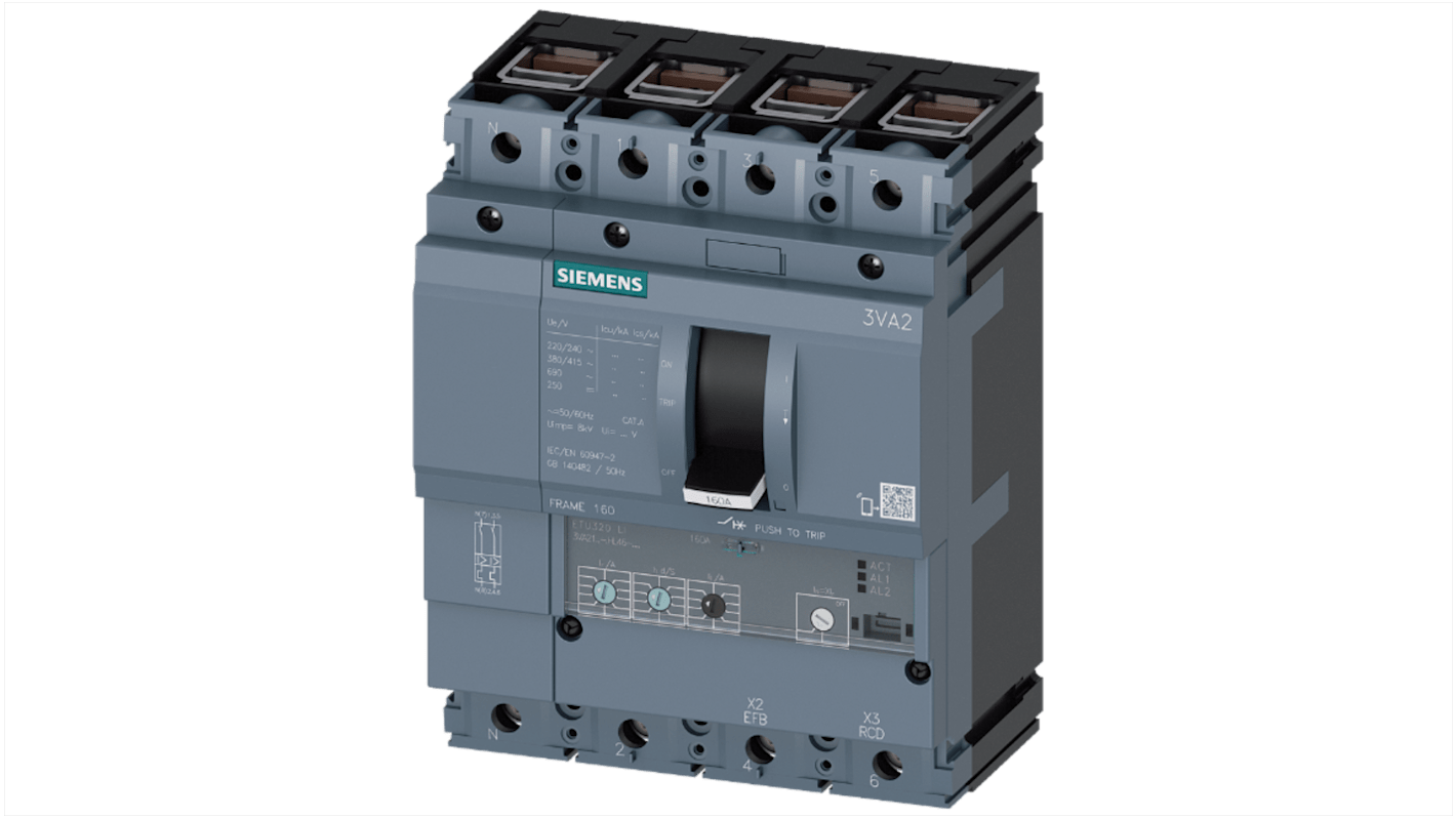 Siemens SENTRON 3VA2, Leistungsschalter MCCB 4-polig, 100A / Abschaltvermögen 150 kA, Fest