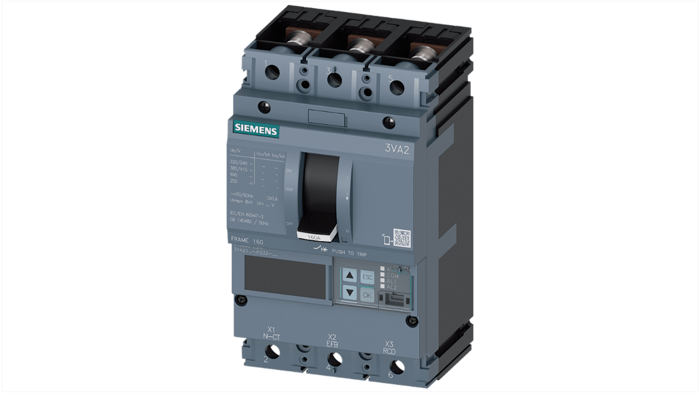 Siemens, SENTRON MCCB 3P 100A, Breaking Capacity 150 kA, Fixed Mount