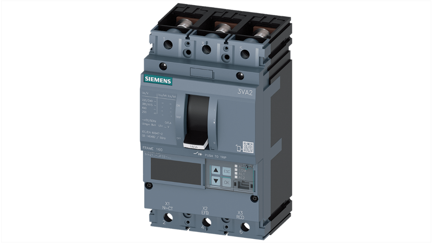 Siemens, SENTRON MCCB 3P 160A, Breaking Capacity 85 kA, Fixed Mount