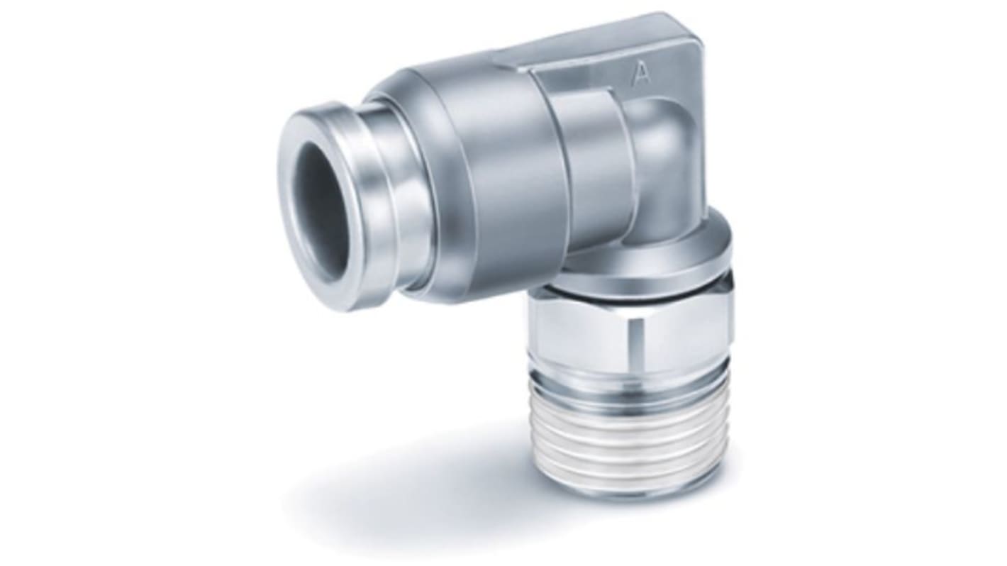 SMC KQB2 Series Elbow Threaded Adaptor, G 1/2 Male to Push In 12 mm, Threaded-to-Tube Connection Style, SERIE KQB2