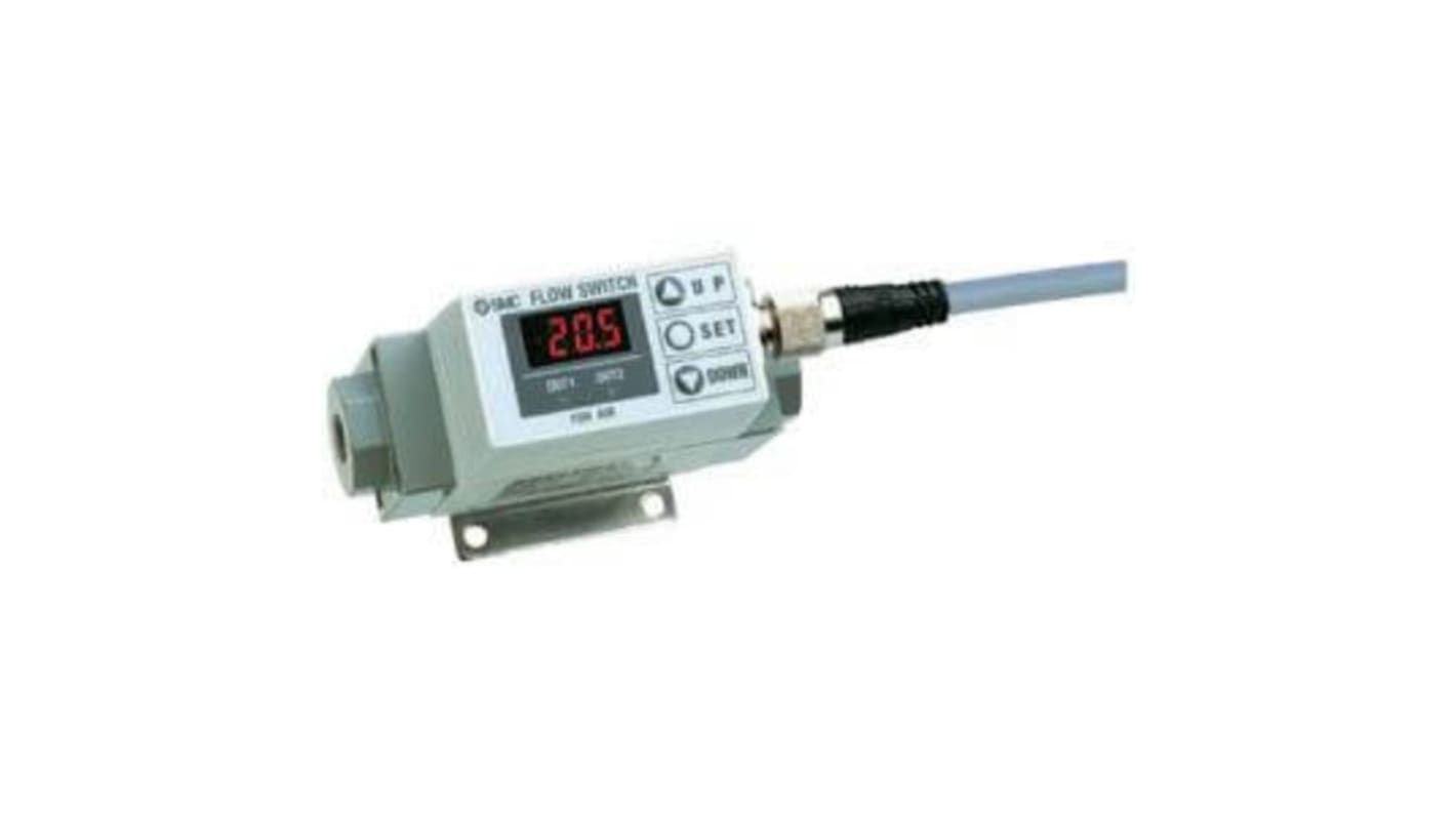 SMC Digitális áramláskapcsoló levegőhöz Áramlásérzékelő, 10 l/perc → 100 l/perc