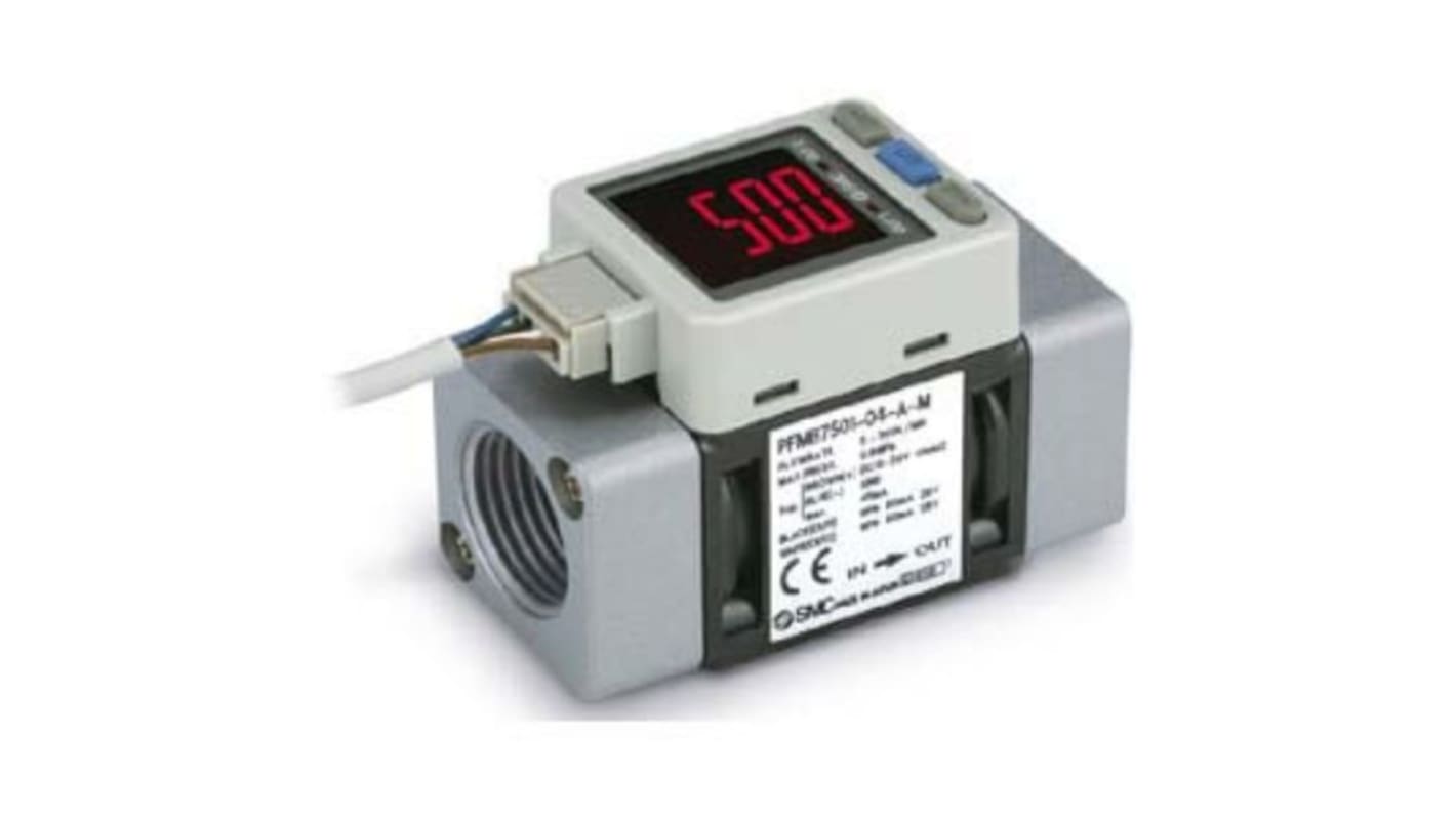 Sensor de caudal SMC PFMB7 para Aire seco, N2, 5 l/min → 500 L/min, 12 A 24 V dc