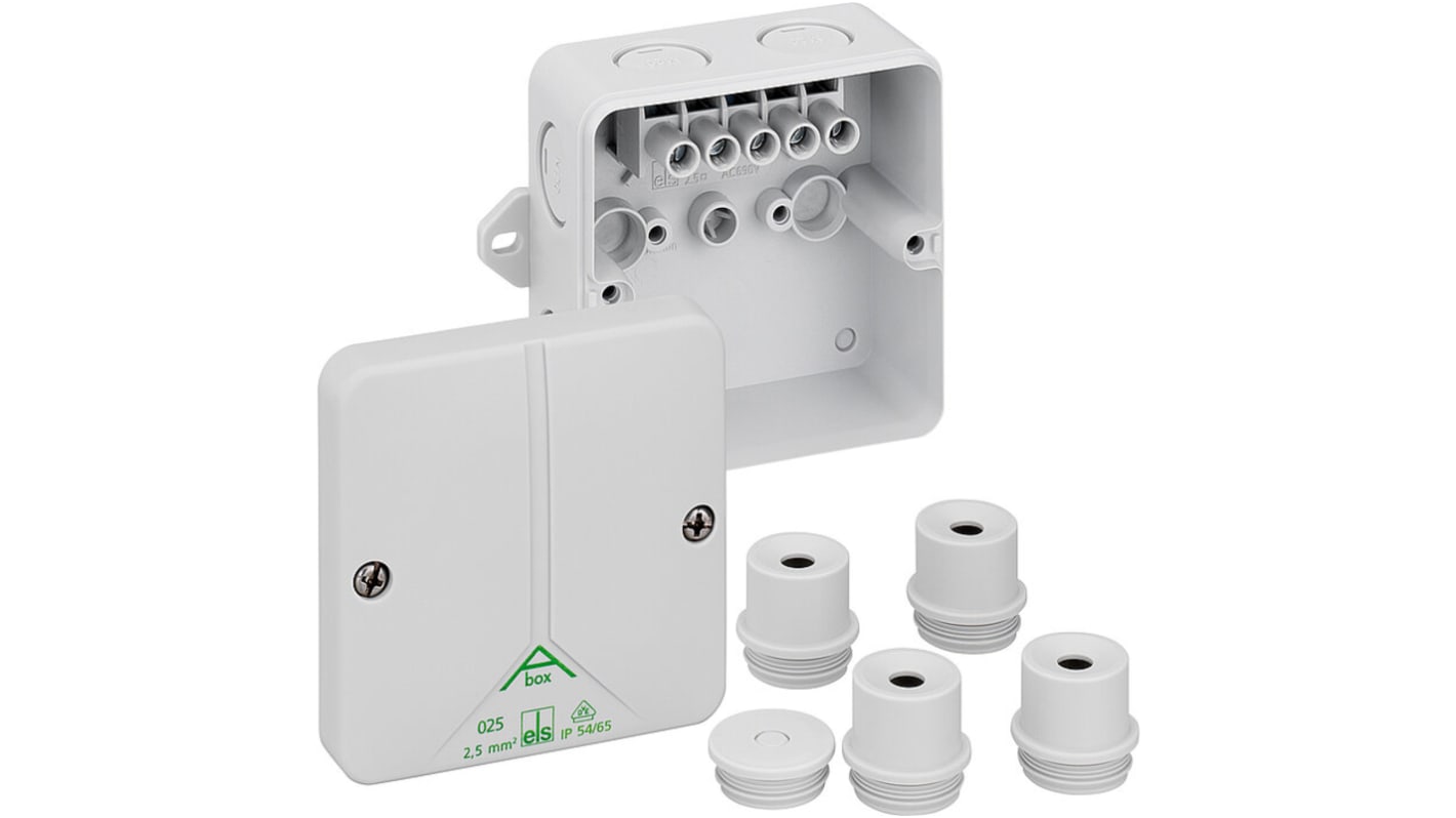 Gunther Spelsberg Abox m 025 AB Series Grey Polystyrene Junction Box, IP54, IP65, 5 Terminals, 82 x 82 x 52mm