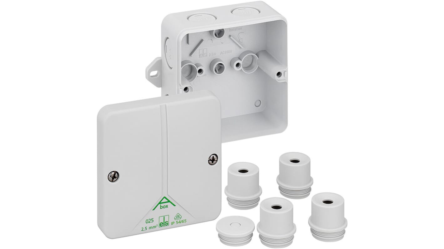 Spelsberg Abox m 025 Series Grey Polystyrene Junction Box, IP54, IP65, 0 Terminals, 82 x 82 x 52mm